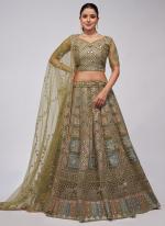 Soft Net Olive Green Wedding Wear Sequins Work Lehenga Choli